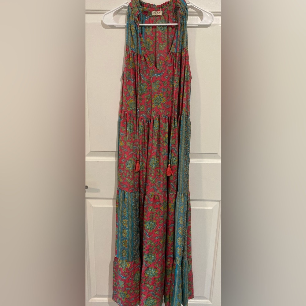 Paani Floral Sleeveless Maxi Dress Multicolor silky Boho small - Picture 2 of 8